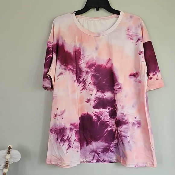 Women's Tie-Dye Top in Purple and Pink Hues, 2x Relaxed Fit - Picture 12 of 13
